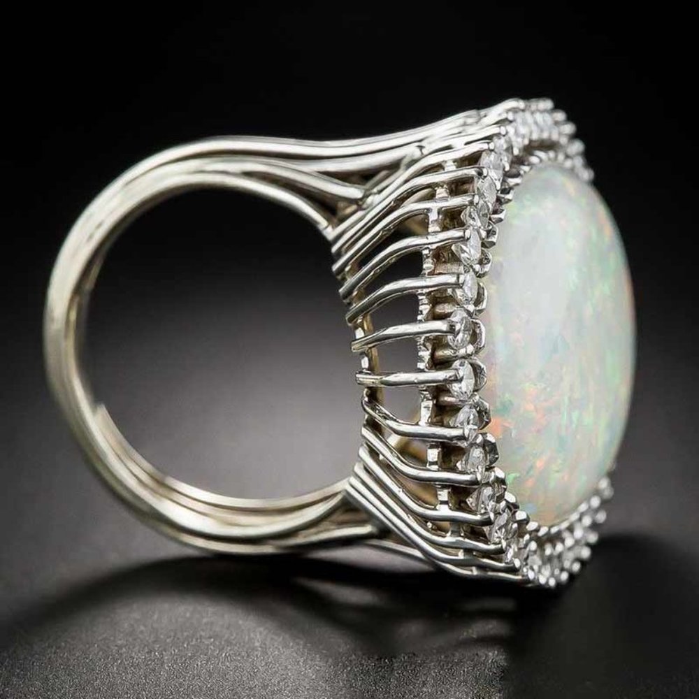 Luxury Super Large Oval Sun Flower Gemstone Fire Opal Silver Ring, VIP312 - Picture 9 of 9